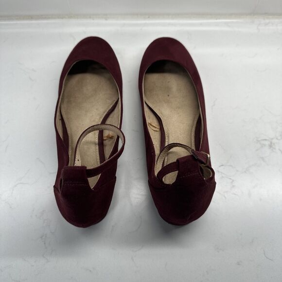 Maroon Ankle Strap Ballet Flats Shoes Women's 9 - Picture 10 of 12